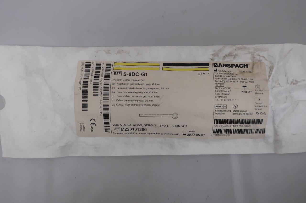 S-8DC-G1 - ANSPACH - 8 mm coarse diamond ball. use with qd8-g1, short-g1, qd8, qd8-s, short attachments., (EA) - ( Expiry Date: 2025-02-04 )