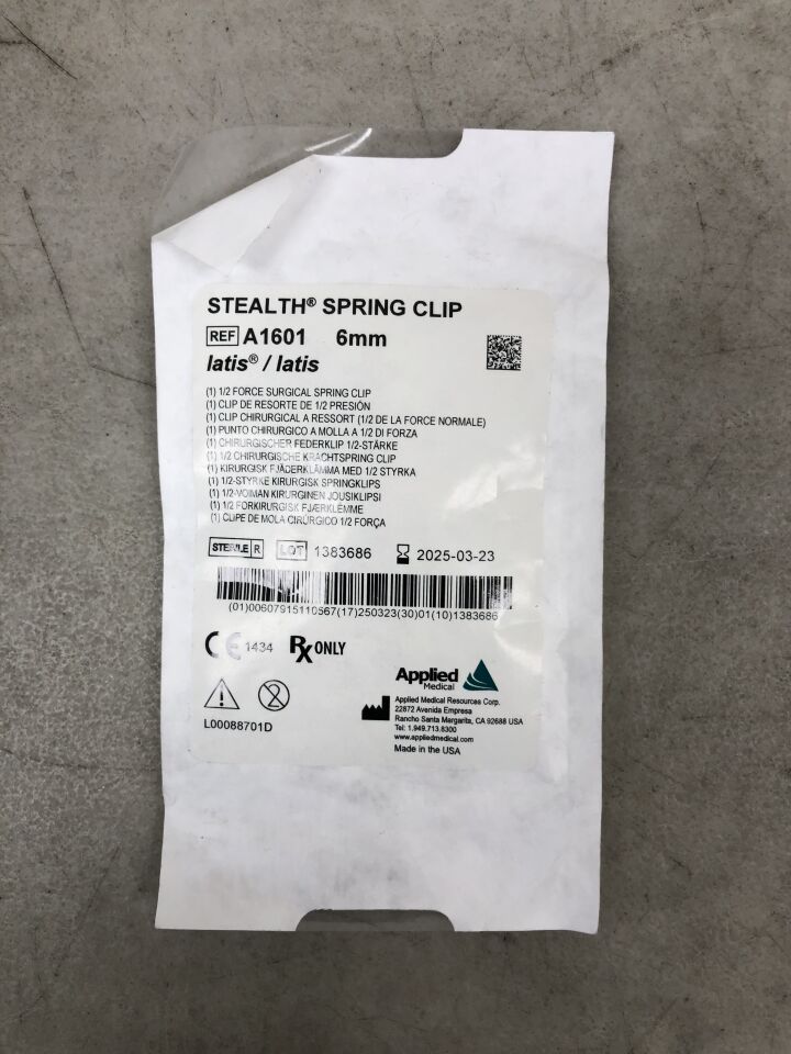 A1601 - APPLIED MEDICAL RESOURCES - Latis Stealth Latis/Latis Spring Clip, 6 mm Size, Dark Blue, 1/2 Force, (EA)