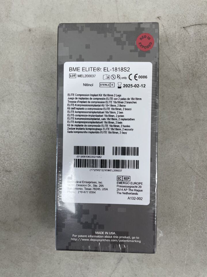 EL-1818S2 - BIOMEDICAL - Elite Compression Implant Kit 18 x 18mm 2Legs, (BX/1) - ( Expiry Date: 2025-02-12 )