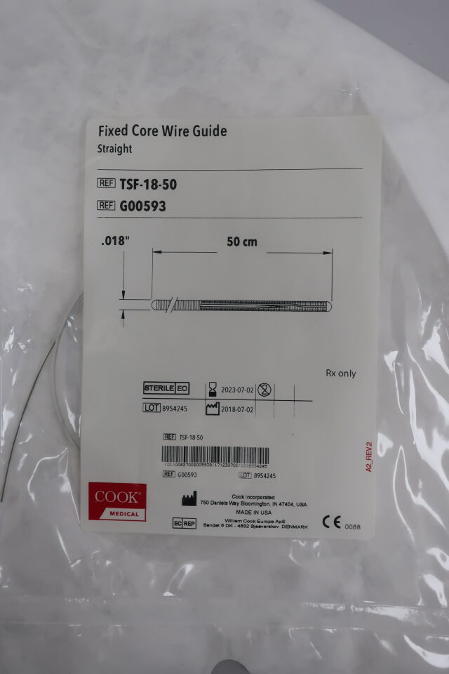 G00593 - COOK - Fixed Core Wire Guide - Straight - TSF-18-50 - .018" x 50cm, (EA) - ( Expiry Date: 2025-08-06 )