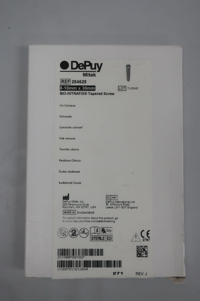 254625 - DEPUY - Biointrafix Bioabsorbable TCP/PLA Tapered Screw, 8 to 10 dia. x 30 mm Length, (BX/1) - ( Expiry Date: 2024-12-31 )