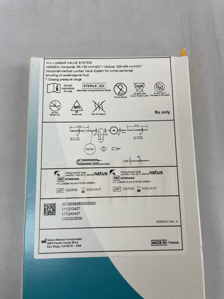 NT903345A - NATUS - H-V LUMBAR VALVE SYSTEM, Horizontal 85-125mmH2O, Vertical 325-445mmH2O, (BX/1) - ( Expiry Date: 2025-02-10 )