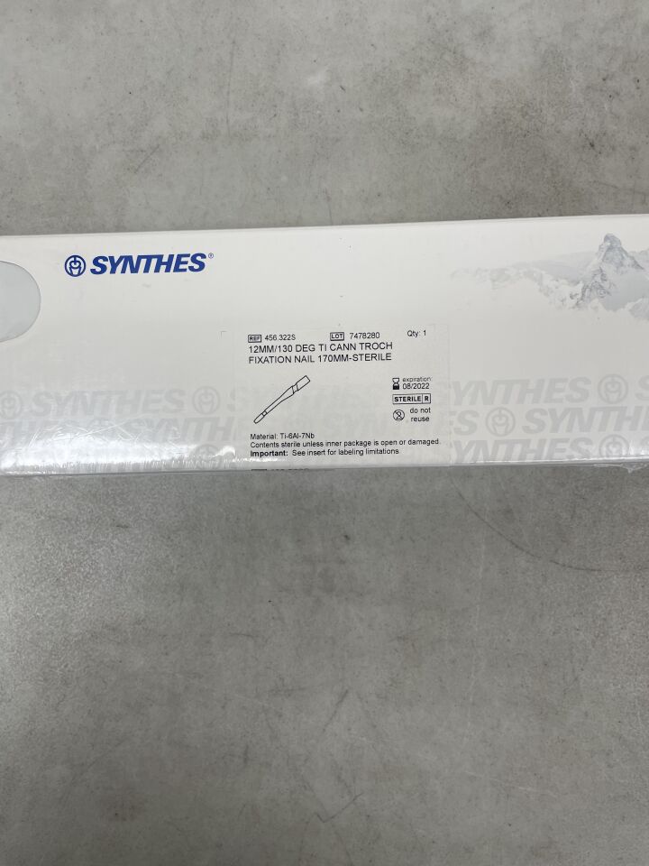 456.322S - SYNTHES - 12mm/130DEG Ti Cann Troch Fixation Nail, 170mm, (BX/1) - ( Expiry Date: 2022-08-31 )