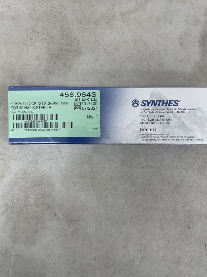 458.964S - SYNTHES - 5.0mm ti locking screw 64mm- for im nails, (BX/1) - ( Expiry Date: 2021-07-01 )