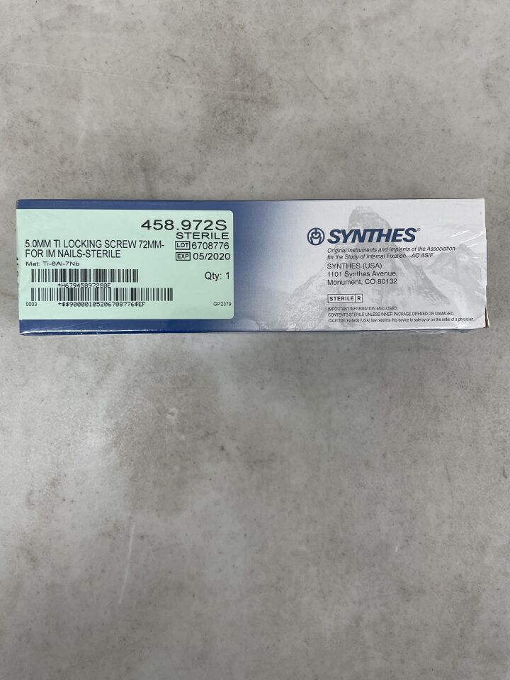 458.972S - SYNTHES - 5.0mm ti locking screw 72mm- for im nails, (BX/1) - ( Expiry Date: 2020-05-01 )