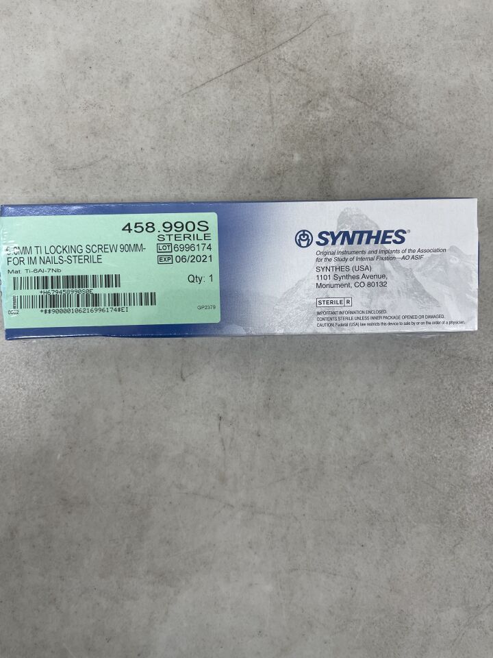 458.990S - SYNTHES - 5.0mm ti locking screw 90mm- for im nails, (BX/1) - ( Expiry Date: 2021-06-01 )