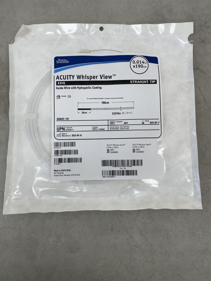 664647-101 - BOSTON SCIENTIFIC - ACUITY Whisper View Guidewire with Hydrophilic Coating - EDS, Straight Tip - .014" x 190cm, () - ( Expiry Date: 2025-09-17 )