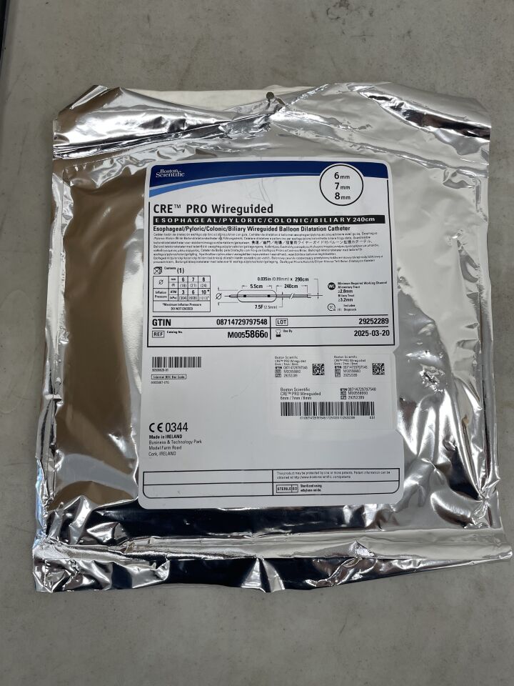 5866 - BOSTON SCIENTIFIC - CRE PRO Wireguided Balloon Dilatation Catheter - Esophageal/Pyloric/Colonic/Biliary - 6mm x 7mm x 8mm, (EA) - ( Expiry Date: 2025-03-20 )