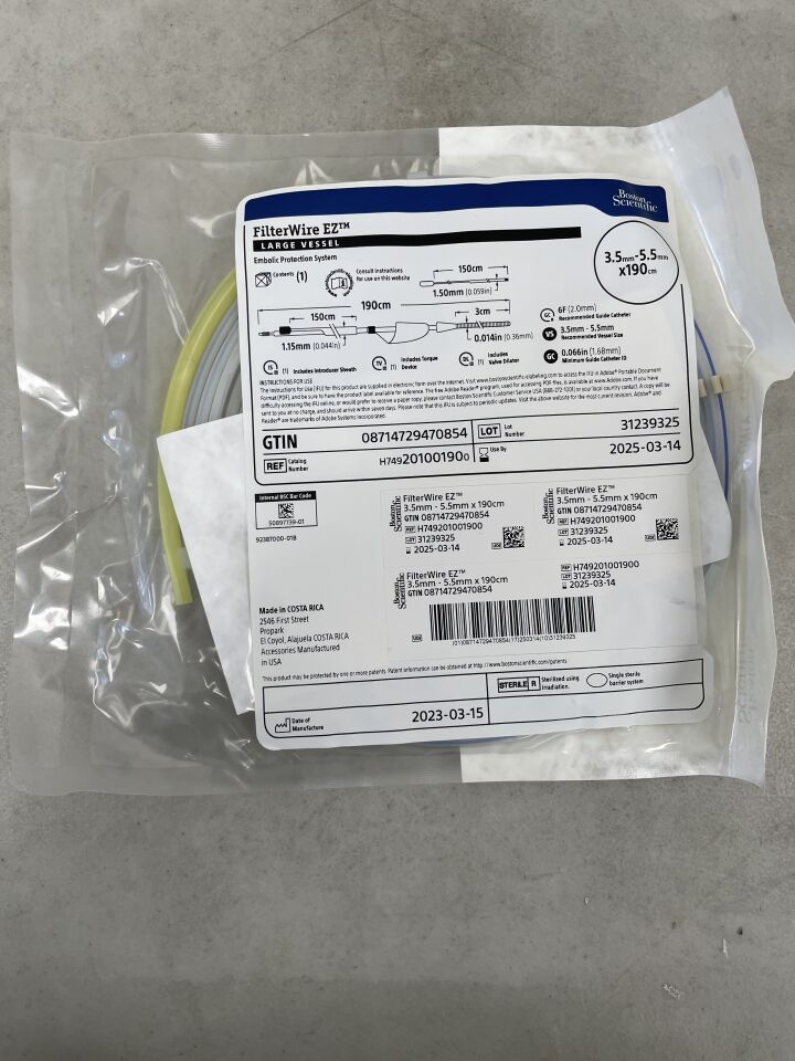 20100190 - BOSTON SCIENTIFIC - FilterWire EZ Embolic Protection System - Large Vessel - 3.5mm-5.5mm x 190cm, (EA) - ( Expiry Date: 2025-03-14 )