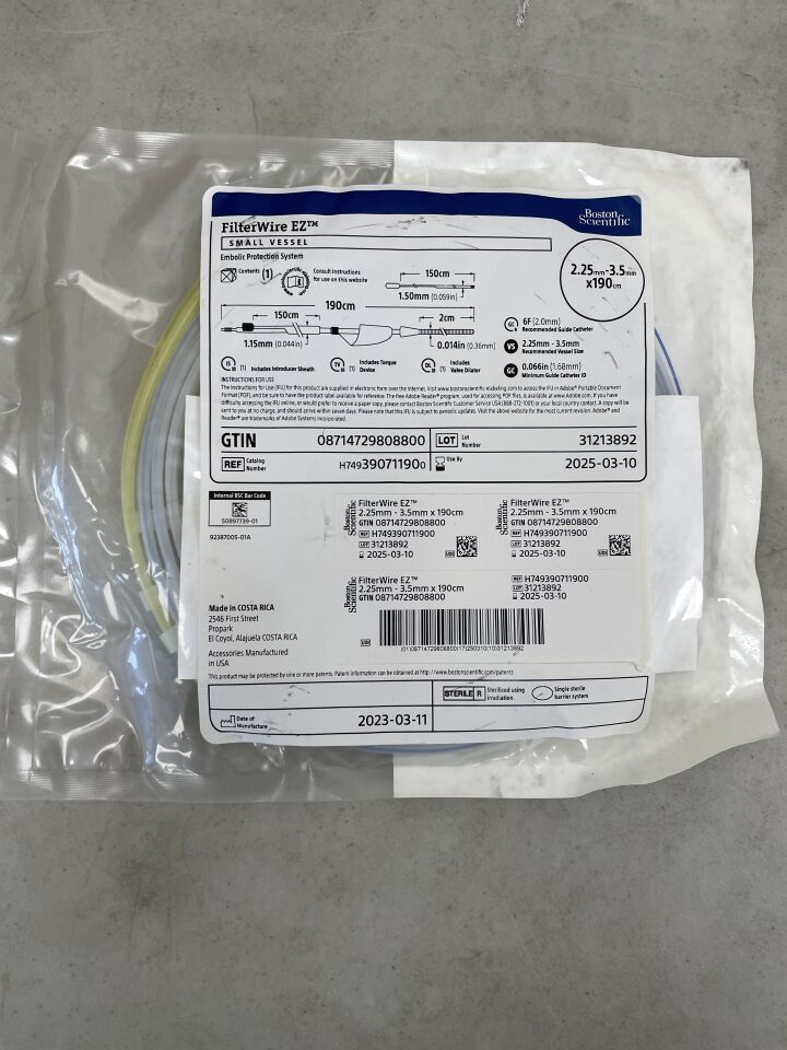 39071190 - BOSTON SCIENTIFIC - FilterWire EZ Embolic Protection System - Small Vessel - 2.25mm-3.5mm x 190cm, (EA) - ( Expiry Date: 2025-03-10 )
