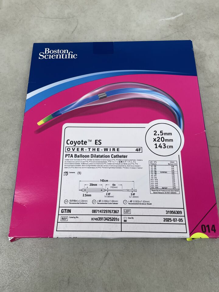 3913425201 - BOSTON SCIENTIFIC - Coyote ES OTW PTA Balloon Dilatation Catheter - 2.5mm x 20mm x 143cm, (BX/1) - ( Expiry Date: 2025-07-05 )