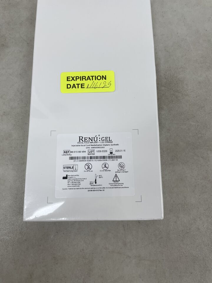 08-015-00-V04 - CYTOPHIL - RENU Gel Injectable Vocal Fold Medlalization Implant 1.5cc, (BX/1) - ( Expiry Date: 2025-01-16 )