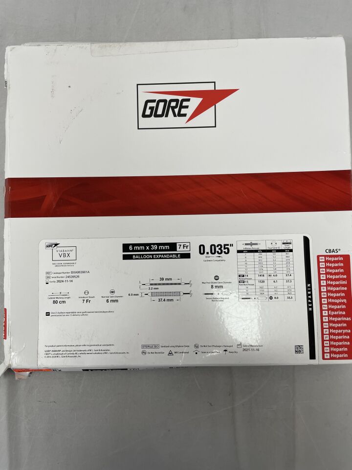 BXA063901A - GORE - VIABAHN VBX Balloon Expandable Endoprosthesis - HEPARIN - 6mm x 39mm x 80cm x 7Fr, (BX/1) - ( Expiry Date: 2024-11-14 )