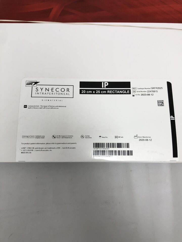 GKFR2025 - GORE - Synecor Intraperitoneal Biomaterial, IP Rectangle 20cm x 25cm, (BX/1) - ( Expiry Date: 2023-08-12 )