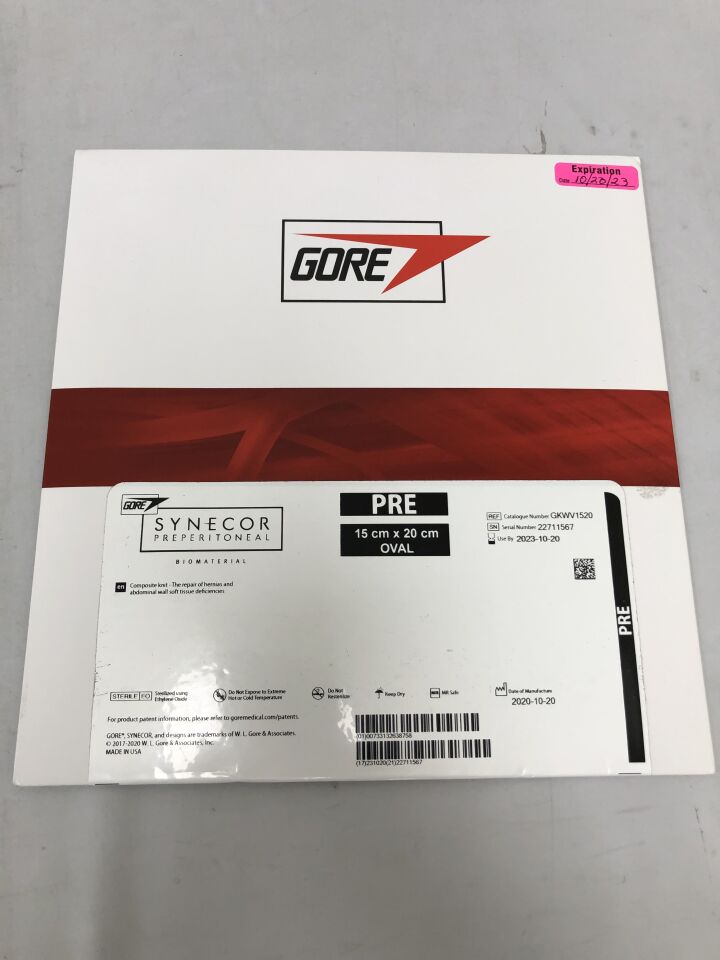 GKWV1520 - GORE - Synecor Intraperitoneal Biomaterial, PRE Oval 15cm x 20cm, (BX/1) - ( Expiry Date: 2024-11-13 )