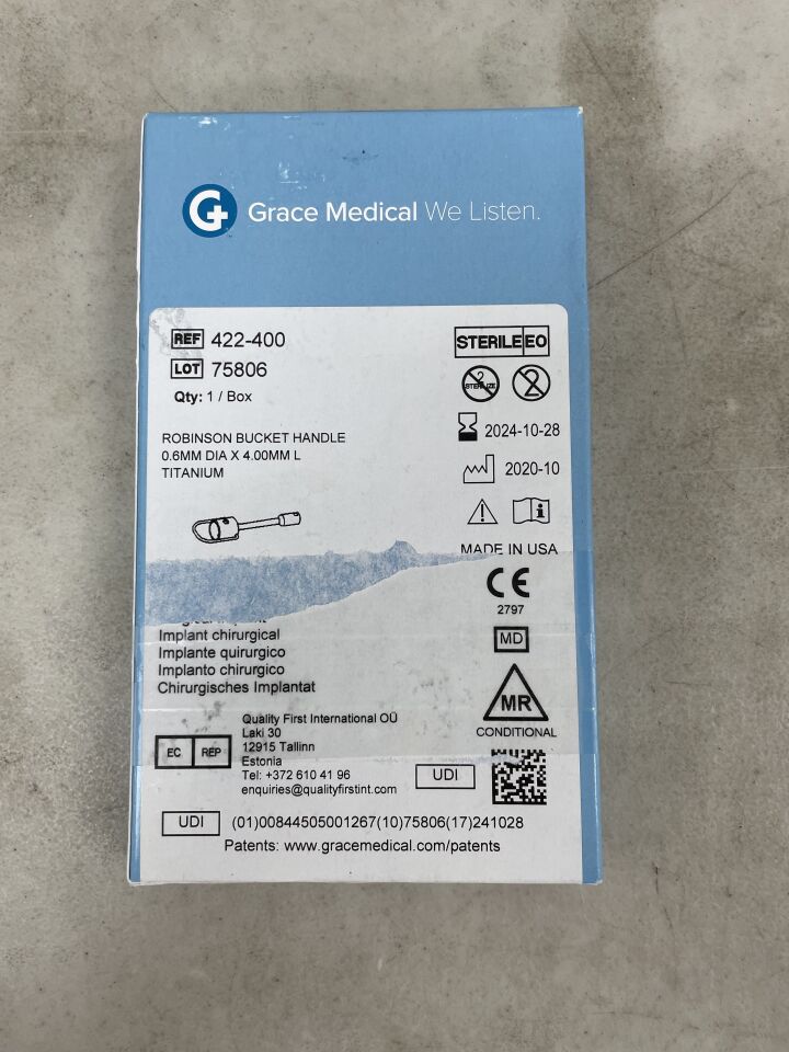 422-400 - GRACE MEDICAL - robinson bucket handle 0.6mm dia x 4.00mm, (BX/1) - ( Expiry Date: 2024-10-28 )