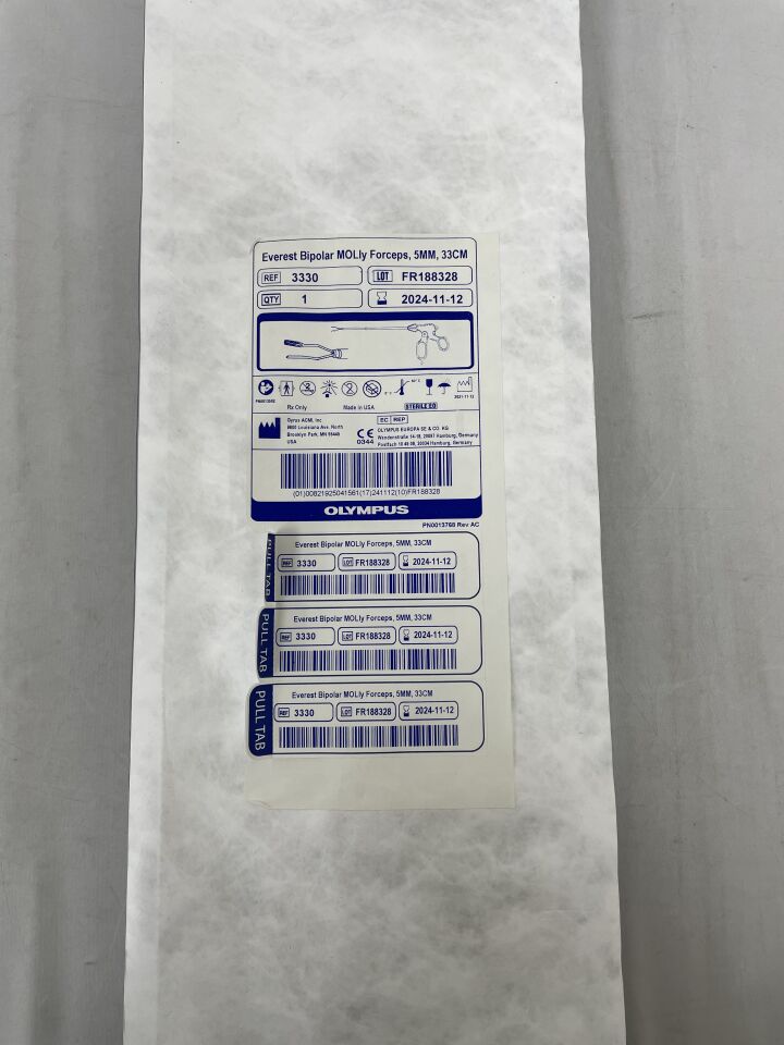 3330 - OLYMPUS - Everest BiCOAG Molly Forceps 5mm/33cm, (EA) - ( Expiry Date: 2025-03-24 )