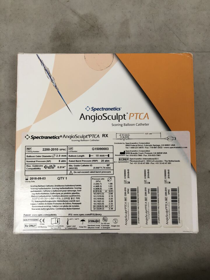 2200-2010 - SPECTRANETICS - AngioSculpt RX PTCA Scoring Balloon Catheter, 137 cm Length, 2 dia. x 10 mm Balloon Length, (BX/1) - ( Expiry Date: 2018-09-03 )