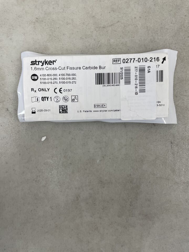 0277-010-216 - STRYKER - 1.6mm Cross-Cut Fissure Carbide Bur, (EA) - ( Expiry Date: 2025-03-01 )