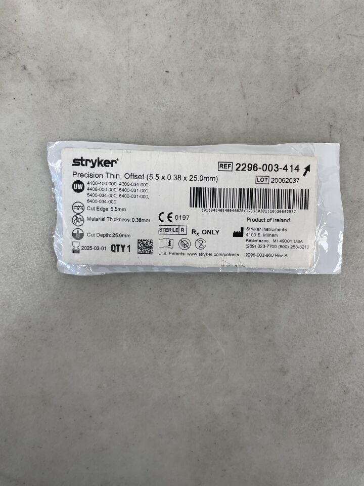 2296-003-414 - STRYKER - Precision Thin Blade, Long, Narrow 5.5mm x 0.38mm x 25mm, (EA) - ( Expiry Date: 2025-03-01 )