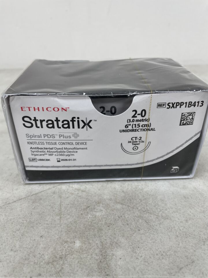 SXPP1B413 - ETHICON - Sutura monofilamento absorbible Stratafix Spiral PDS Plus, tamaño 2-0, longitud de 6 pulgadas, aguja CT-2, (caja de 12) - (Fecha de caducidad: 31/01/2026)