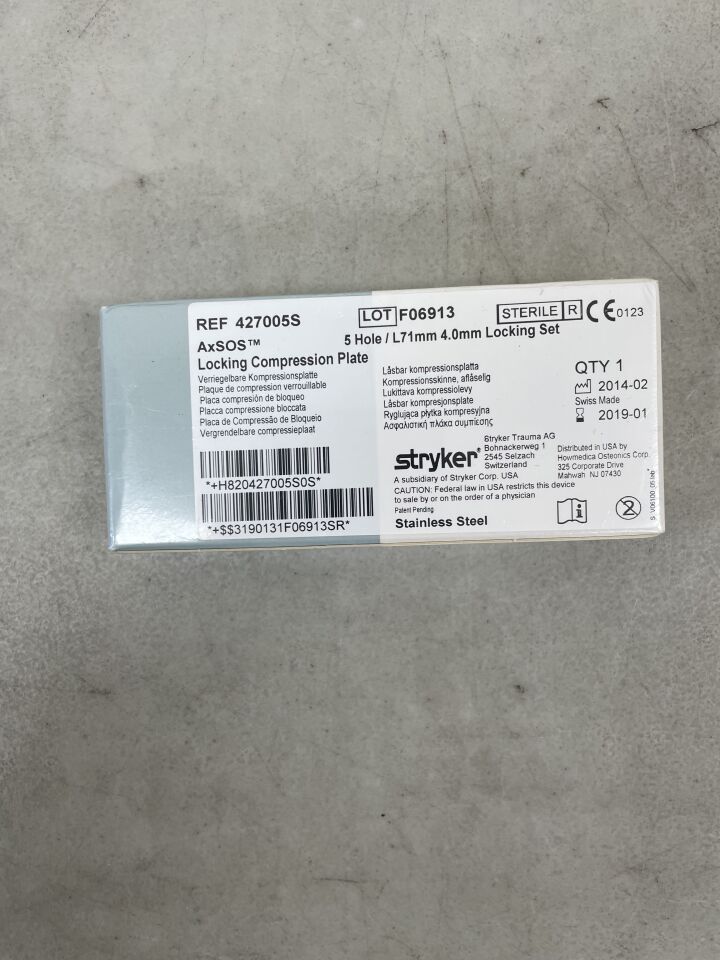 427005S - STRYKER - Axsos Stainless Steel Waisted Compression Plate, 5-Holes, 71mm, (BX/1) - ( Expiry Date: 2025-01-31 )