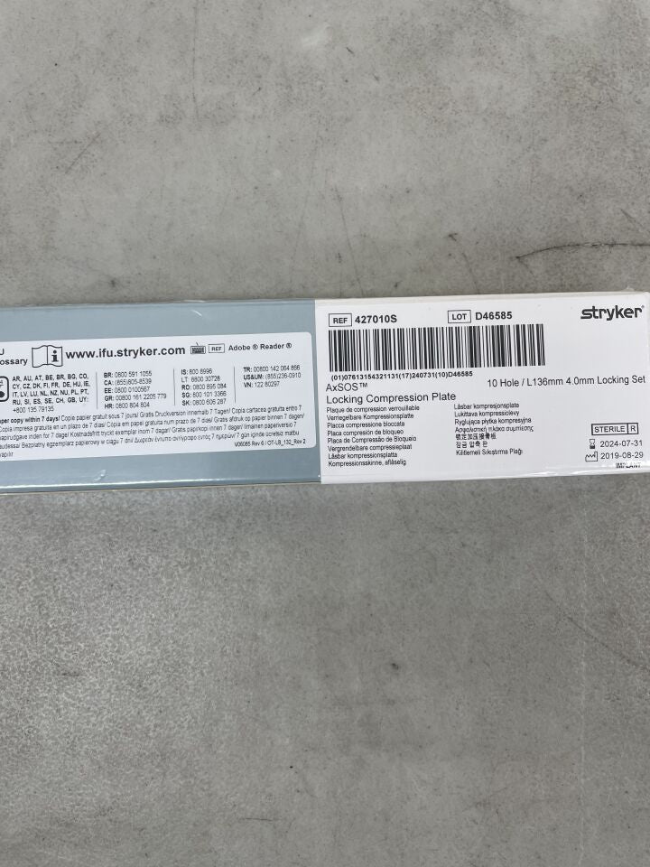427010S - STRYKER - AxSOS Locking Compression Plate, 10 hole, 136mm, (BX/1) - ( Expiry Date: 2024-07-31 )
