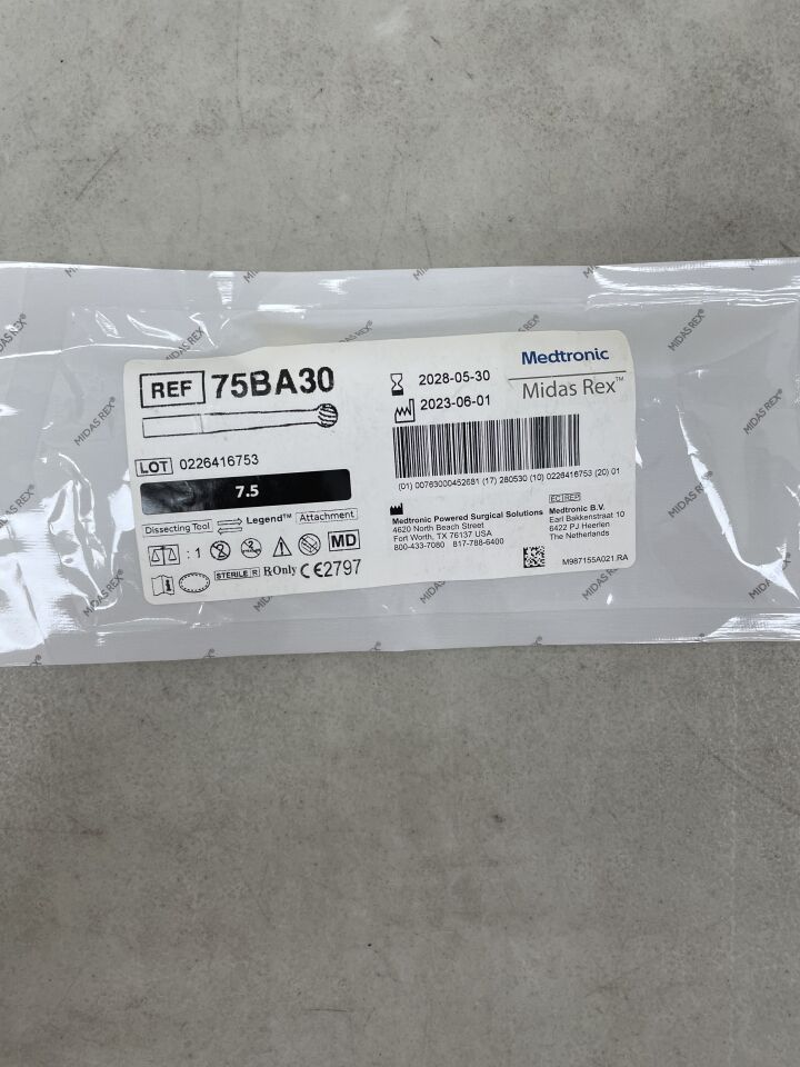75BA30 - MEDTRONIC - Midas Rex, Legend Dissecting Tool Attachment, 7.5cm length, 3mm head diameter, fluted ball tip style , ( EA ) - ( Expiry Date : 2028-05-30 )