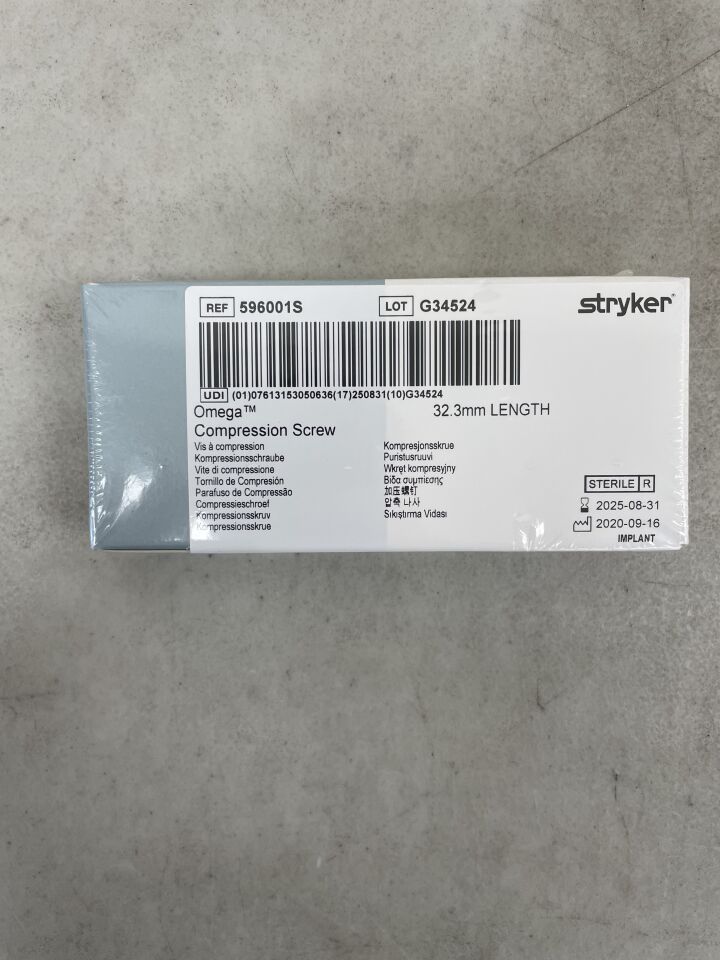 596001S - STRYKER - Omega Compression Screw 32.3mm, (BX/1) - ( Expiry Date: 2025-08-31 )