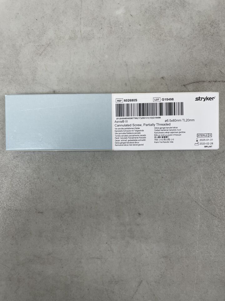 602680S - STRYKER - Asnis III Cannulated Screw, 5 x 80mm, (BX/1) - ( Expiry Date: 2025-01-31 )