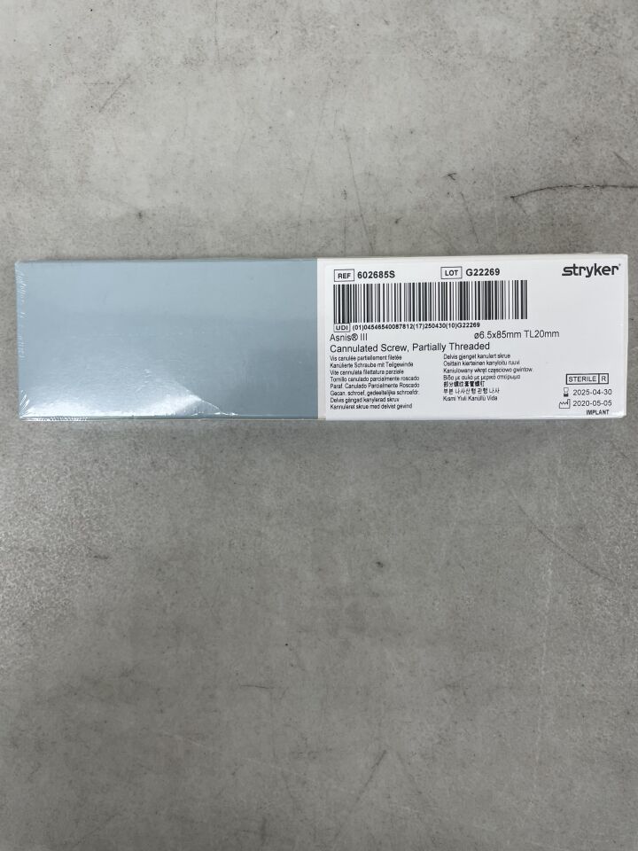 602685S - STRYKER - Asnis III Cannulated Screw, Titanium 6.5mm x 85mm, 20mm Thread, (BX/1) - ( Expiry Date: 2025-04-30 )