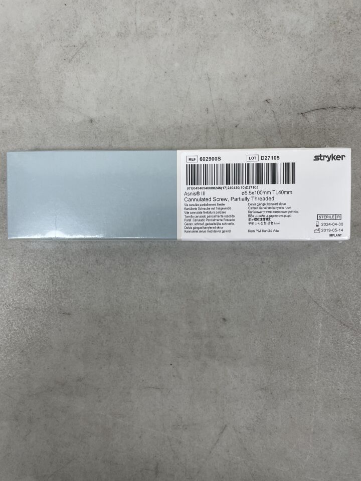 602900S - STRYKER - Asnis III Cannulated Screw, 6.5 x 100mm, (BX/1) - ( Expiry Date: 2024-04-30 )