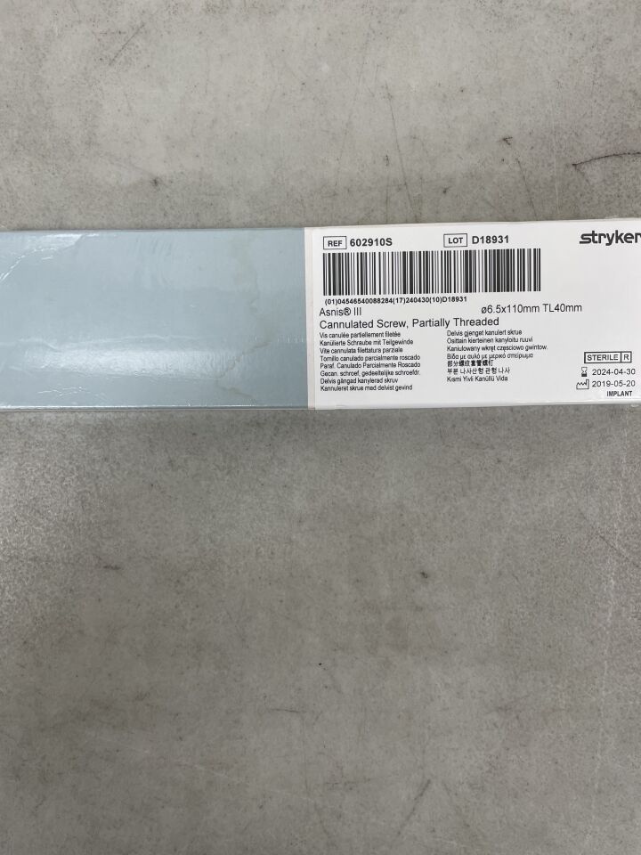 602910S - STRYKER - Asnis III Cannulated Screw, 6.5 x 110mm, (BX/1) - ( Expiry Date: 2024-04-30 )