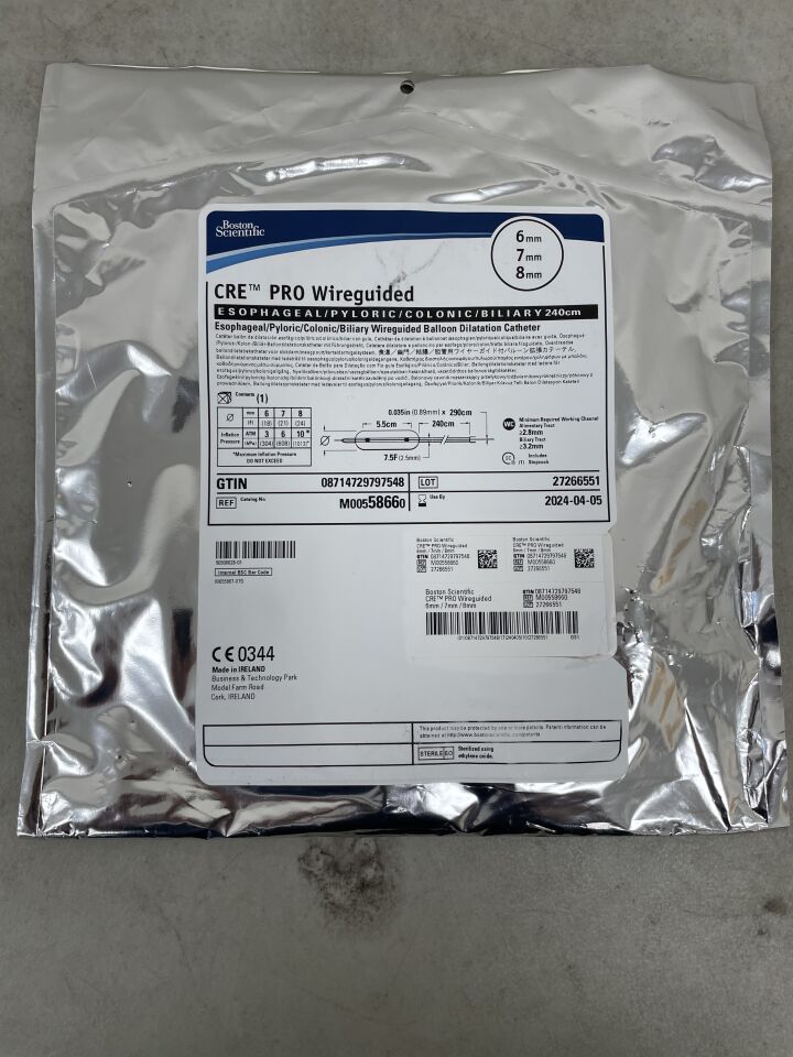 5866 - BOSTON SCIENTIFIC - CRE PRO Wireguided Balloon Dilatation Catheter - Esophageal/Pyloric/Colonic/Biliary - 6mm x 7mm x 8mm, (EA) - ( Expiry Date: 2024-04-05 )