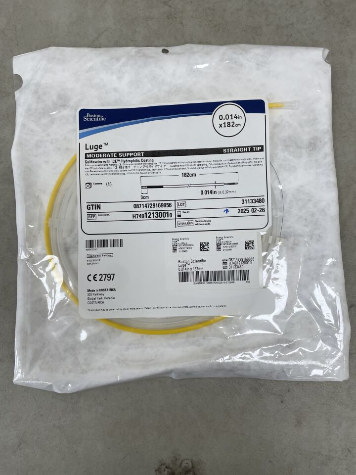 1213001 - BOSTON SCIENTIFIC - Luge Guidewire - ICE Hydrophilic Coating - Moderate Support, Straight Tip - .014" x 182cm, (EA) - ( Expiry Date: 2025-02-26 )