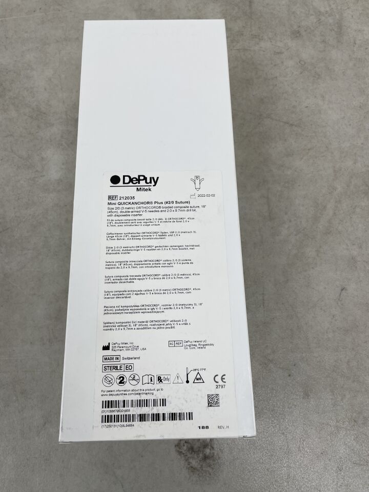 212035 - DEPUY - Mini QuickAnchor Plus Ti/Nitinol Suture Anchor with Orthocord Ti/Nitinol Suture, (BX/1) - ( Expiry Date: 2025-01-31 )