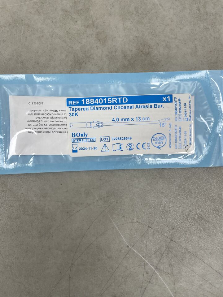 1884015RTD - MEDTRONIC - 30K Tapered Diamond Choanal Atresia Bur, 4.0mm x 13cm, 15°, (EA) - ( Expiry Date: 2024-11-20 )