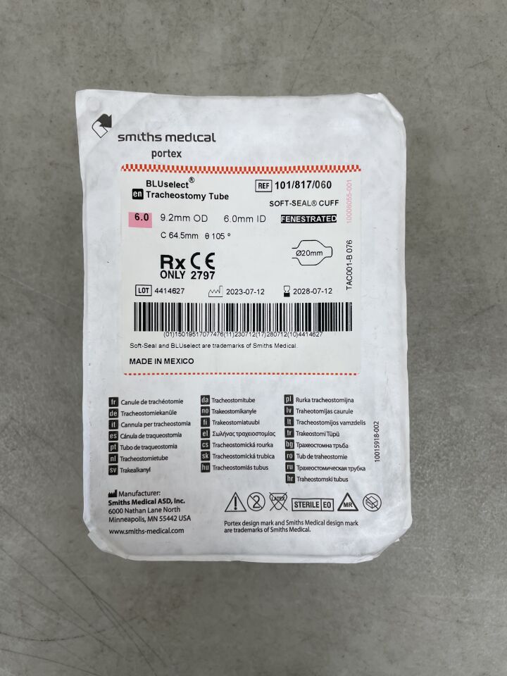 101/817/060 - SMITHS MEDICAL - Portex BLUselect Tracheostomy Tube, Cuffed Soft-Seal, 6.0mm , ( EA ) - ( Expiry Date : 2028-07-12 )