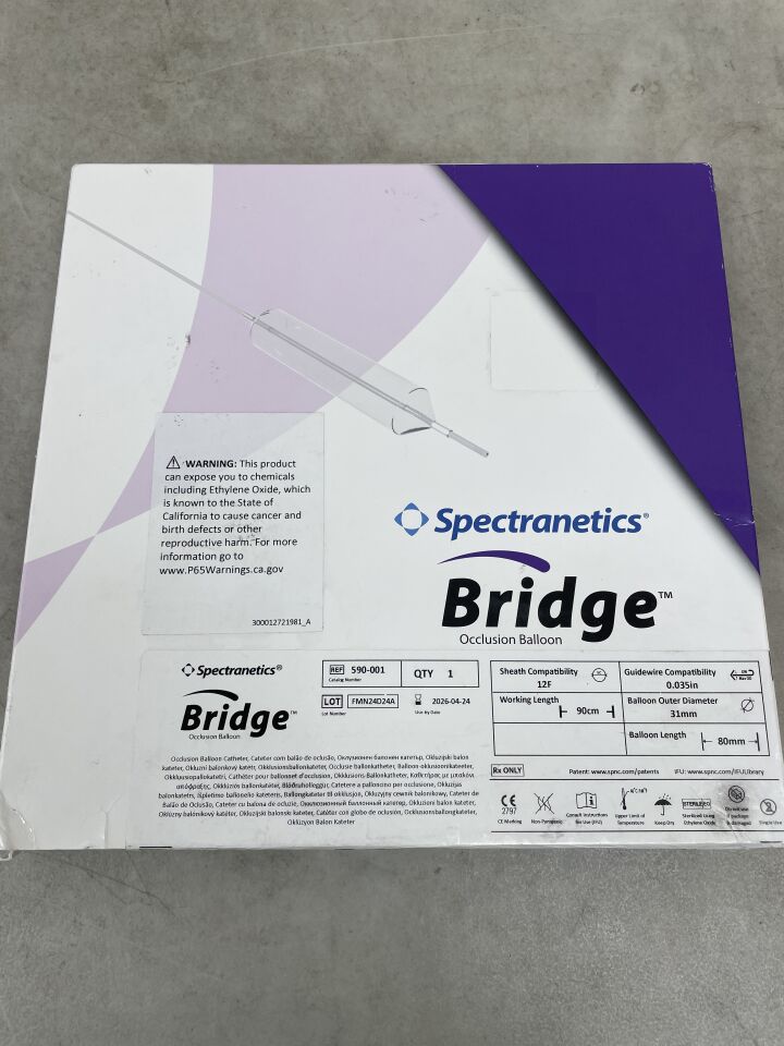 590-001 - SPECTRANETICS - Bridge Occlusion Balloon Catheter, 20 dia. x 80 mm Balloon Length, 4 mm OD x 90 cm Length , ( BX/1 ) - ( Expiry Date : 2026-04-24 )