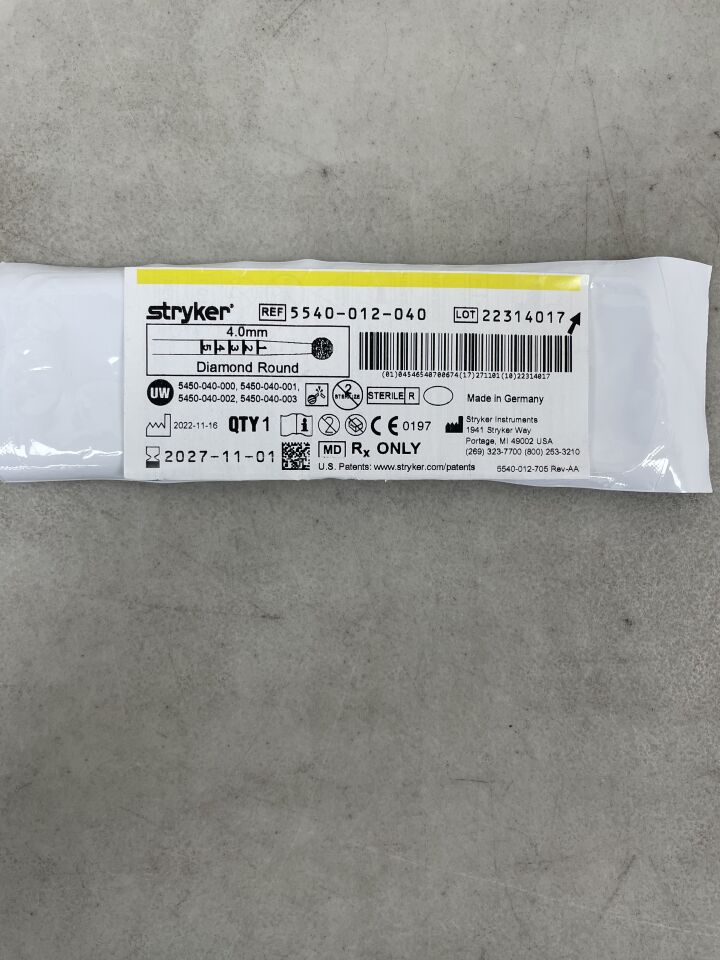 5540-012-040 - STRYKER - S2 Diamond Round Bur 4.0mm , ( EA ) - ( Expiry Date : 2027-11-01 )