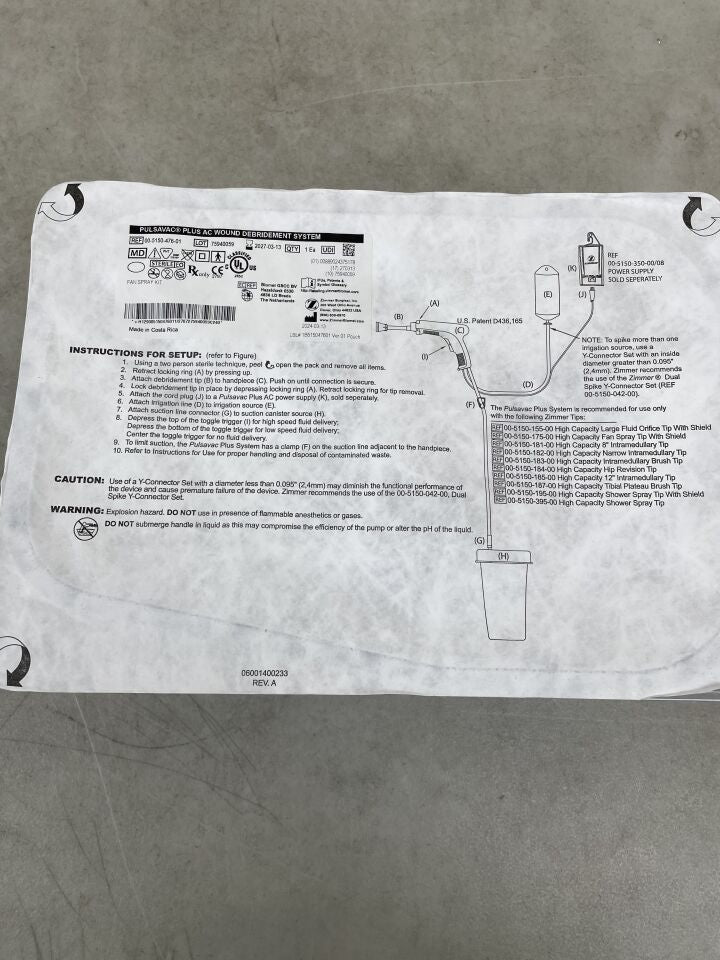 00-5150-476-01 - ZIMMER - PulsaVac Plus AC Fan Spray Kit, ( EA ) - ( Fecha de vencimiento : 2027-03-13 )