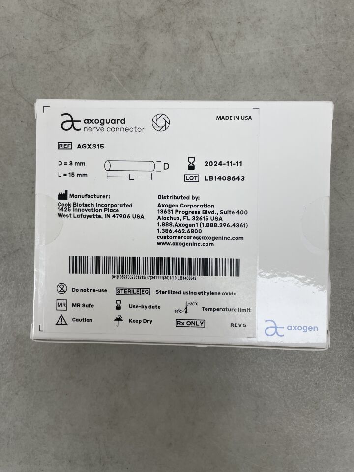 AGX315 - AXOGEN - AxoGuard Nerve Connector 3mm x 15mm, (BX/1) - ( Expiry Date: 2024-11-11 )