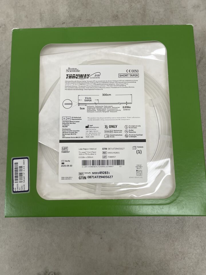 49283 - BOSTON SCIENTIFIC - Thruway PTA Guidewire - Short Taper - .018" x 300cm, (BX/1) - ( Expiry Date: 2025-09-30 )