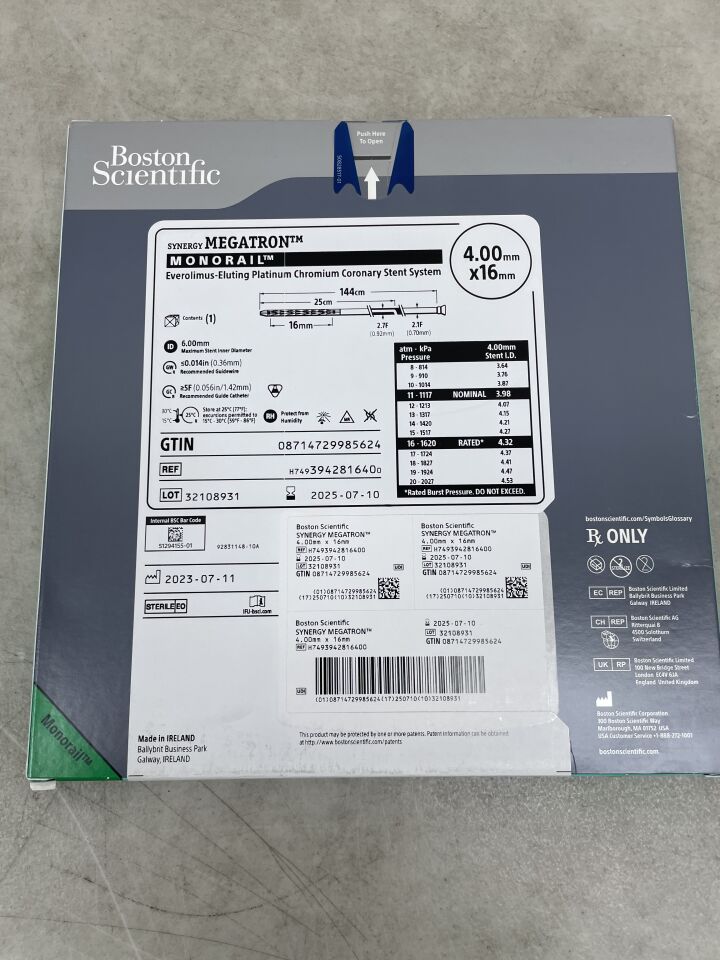 394281640 - BOSTON SCIENTIFIC - SYNERGY MEGATRON Everolimus-Eluting Platinum Chromium Coronary Stent System - Monorail - 4.00mm x 16mm, (BX/1) - ( Expiry Date: 2025-07-10 )