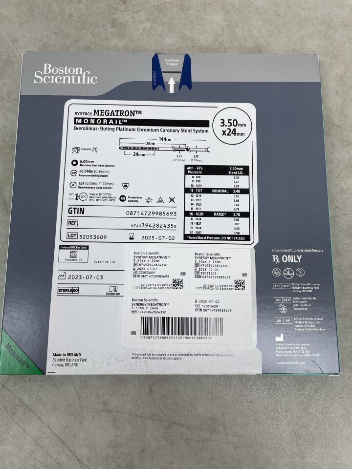 394282435 - BOSTON SCIENTIFIC - SYNERGY MEGATRON Everolimus-Eluting Platinum Chromium Coronary Stent System - Monorail - 3.50mm x 24mm, (BX/1) - ( Expiry Date: 2025-07-02 )