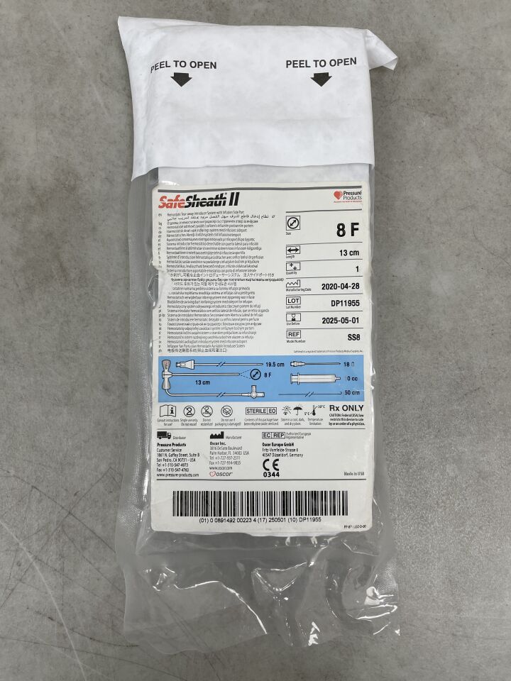 SS8 - OSCOR - SafeSheath II Introducer System 8F x 13cm, (EA) - ( Expiry Date: 2025-05-01 )