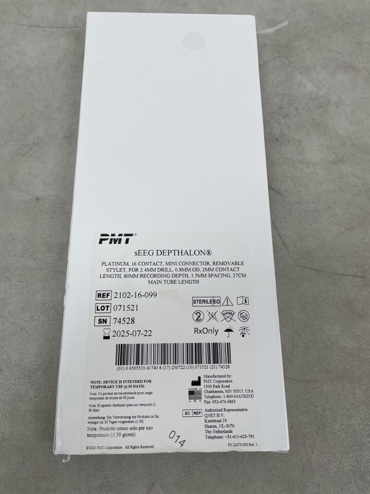 2102-16-099 - PMT - sEEG, PLATINUM, 16 CONTACT, MINI CONNECTOR, REMOVABLE STYLET, FOR 2.4MM DRILL, (BX/1) - ( Expiry Date: 2025-07-22 )