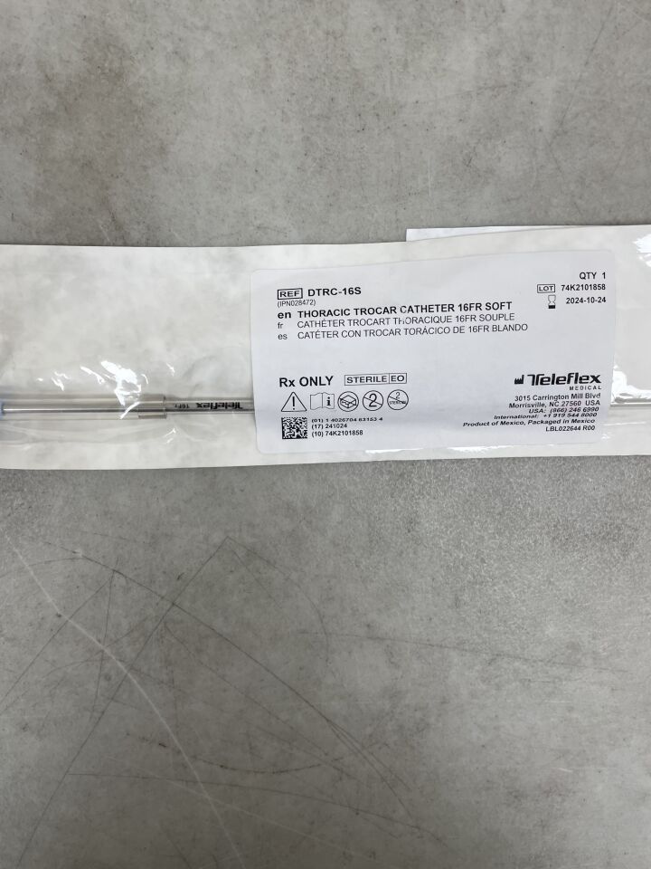 DTRC-16S - TELEFLEX - Pleur-Evac 16F Thoracic Catheter, 10" Trocar, (EA) - ( Expiry Date: 2024-10-24 )