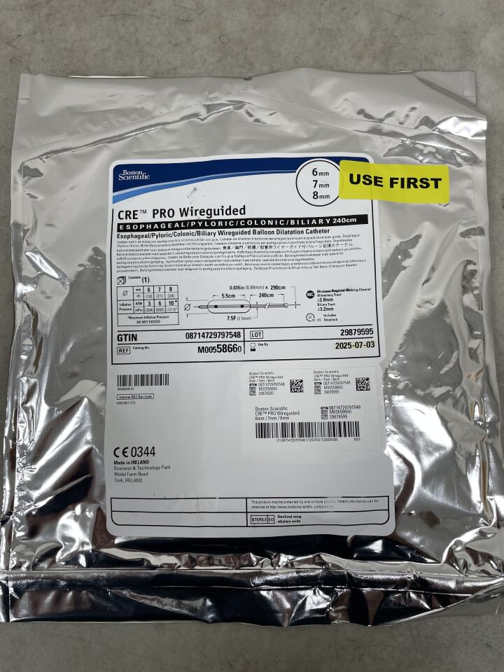 5866 - BOSTON SCIENTIFIC - CRE PRO Wireguided Balloon Dilatation Catheter - Esophageal/Pyloric/Colonic/Biliary - 6mm x 7mm x 8mm, (EA) - ( Expiry Date: 2025-07-03 )