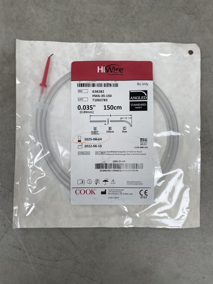 G36282 - COOK - HiWire Hydrophilic Guide Wire Standard, Angled: 0.035" x 150cm, (EA) - ( Expiry Date: 2025-06-14 )